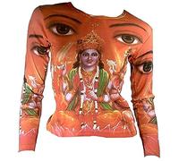 TICILA T-shirt orange pour femme Langarm Divinités hindoues Lord Brahme Vishnu Shiva Psychodelic Goa Trance Dj Beach Party Kunst Art Religion Star Designer Tatouage - Orange - 66/68