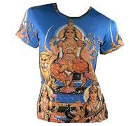 TICILA T-shirt vintage pour femme avec lion Löwe hindou Göttin psychodélique Goa Trance DJ fête de plage Kunst Art Religion Star Design tatouage - Bleu - 66/68