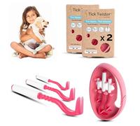 Tick Twister Tire Tique pour Chien, Chat et Humain (Lot de 2 Sets de 3) - Retrait Facile, Rapide et sans Douleur - Pince à Tique avec Boîte de Rangement, Idéal en Voyage et à la Maison (Rose, 2 Sets)