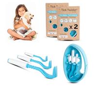 Tick Twister Tire Tique pour Chien, Chat et Humain (Lot de 2 Sets de 3) - Retrait Facile, Rapide et sans Douleur - Pince à Tique avec Boîte de Rangement, Idéal en Voyage et à la Maison (Bleu, 2 Sets)
