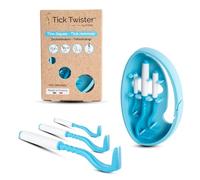 Tick Twister Tire Tique pour Chien, Chat et Humain (Set de 3 - Bleu) - Retrait Facile, Rapide et sans Douleur - Pince à Tique avec Boîte de Rangement, Idéal en Voyage et à la Maison