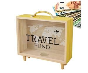 Ticket Shadow Box Frame, Wooden Memory Display Box, Slot Design Savings Money Unit, World Map Airplane Theme Decor Piece, Tabletop Use for Home Office Living Room Shelf
