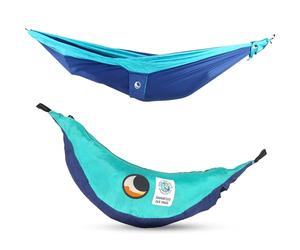 Ticket to the Moon Fair Trade & Artisanal 1-2 Pers. Léger Kingsize-Hamac Bleu Roi/Turquoise pour Voyages, Camping, Jardin, XL 3.2 * 2.3m, 700g, Nylon en Soie De Parachute, Installation < 1min