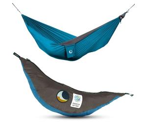 Ticket to the Moon Fair Trade & Artisanal 1-2 Personnes Léger Original-Hamac Aqua/Gris pour Voyages, Camping, Jardin, XL 3.2 * 2m, 600g, Nylon en Soie De Parachute, Installation < 1min