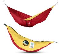 Ticket to the Moon Fair Trade & Artisanal 1-2 Personnes Léger Original-Hamac Bordeaux/Jaune FONCÉ pour Voyages, Camping, Jardin, XL 3.2 * 2m, 600g, Nylon en Soie De Parachute, Installation < 1min