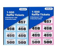 Tickets de tombola de 1 à 500 - Lot de 2 livres | Tickets de tirage de vestiaire de couleurs mélangées | Billets numérotés perforés pour événements, collectes de fonds et billetterie
