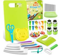 TicKiddos Set de Couteaux pour Enfants - 25 Pièces avec Couteaux en Plastique, Coupe-plis, Planche à Découper, Coupe-fruits pour une Vraie Cuisine