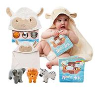 Tickle & Main Noahs Ark Toy Coffret cadeau, 5 pièces comprenant un livre, une serviette à capuche et 3 jouets Squirt pour les tout-petits et les enfants