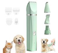 Tickle Paw 4 in 1 Electric Pet Grooming Kit - Hair Trimmer, Clippers, Nail Grinder for Cats & Dogs, Pet Paw Shaver W/Powerful Motor, Rechargeable Low Noise Pet Hair Trimmer (Green)