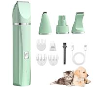 Tickle Paw 4 in 1 Electric Pet Grooming Kit - Tondeuse, coupe-ongles et lime à ongles pour chat et chien, 4 en 1 Tondeuse silencieuse, Tondeuses rechargeable étanche pour animaux (Vert)