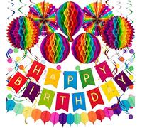 TICKLELY Decoration Anniversaire Kit, Deco Anniversaire Arc-En-Ciel, Décoration d'anniversaire réutilisable de qualité supérieure,Banderole Joyeux Anniversaire Fanions, Ballon Coloré Decoration Pour