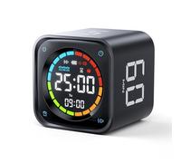 Ticktime TK3 Minuteur Pomodoro, Préréglages 5/10/30/60 Min, Compte à Rebours Personnalisé, Chronomètre & Horloge, 3 Alarmes, Silencieux/Vibration/Son, Rechargeable pour TDAH Bureau Études Tâches, Noir