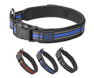 TickTrick Collier pour chien avec support de bande anti-tiques intégré - Collier de dressage pour chien en nylon robuste - Réfléchissant - S-XL - Noir, rouge, bleu - Pour petits et grands chiens (bleu