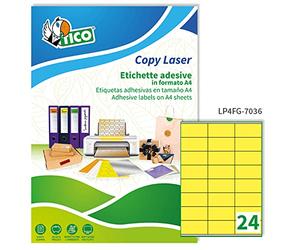 Tico LP4FG-7036 Étiquettes jaunes fluorescentes avec marges, 70 feuilles, 70 x 36, jaune