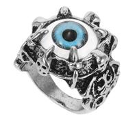 Ticome Bagues en alliage rétro pour homme avec squelette et boule oculaire bleue - Accessoire gothique d'Halloween - Taille 7,5