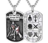 Ticome Collier chevalier templier pour homme, Ephésiens 6:13-17 Armure de Dieu Jérusalem Croix Collier Pendentif Collier médiéval Médaille de Saint Médaille Amulette Religion Bijoux chrétiens