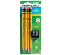 Ticonderoga My First Crayons à papier HB doux pré-aiguisés avec gomme et taille-crayon inclus Jaune 5 pièces (33309)
