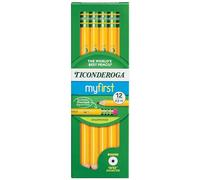 Ticonderoga My First Lot de 12 crayons avec étui en bois, pré-aiguisés, 2 HB, jaune, 12 pièces