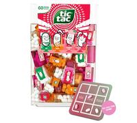 TicTacToe Travels fraise, menthe et orange, 60 mini-boîtes | Formats de 3,8 g avec jeu de morpion, mini bonbons pour anniversaires d’enfants, gadgets et cadeaux publicitaires