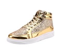 ticticlily Baskets Homme Haute Brillance Bottines Paillettes Chaussures Streetwear Hip Hop Bottes Décontractées A Or 41 EU