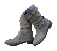 ticticlily Bottes Cuissardes Femmes PU Elegant Bottes Slip on Longue Boots Automne Hiver Causal Bottes Chaussures Plat A Gris 38 EU