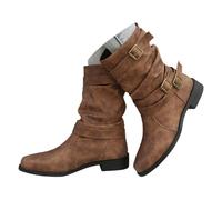 ticticlily Bottes et Bottines Femme de Cowboy Motard Casual Bottes à Talons éPais Hiver Mi-Mollet Bottes Confortables sans Lacet Chaussures Courtes A Marron 41 EU