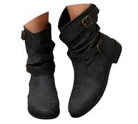 ticticlily Bottes et Bottines Femme de Cowboy Motard Casual Bottes à Talons éPais Hiver Mode Bout Rond Confortables sans Lacet Chaussures Courtes Mi-Mollet Bottes B Noir 39 EU
