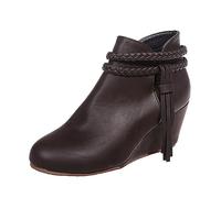 ticticlily Bottes Femme Hiver Antidérapant Chaud Bottine à Bout Rond Talons Bas Loisir Bottes B Café 37