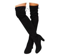 ticticlily Bottes Femme Hiver Cuissardes Longues en Daim Bottines à Talon Bloc Élégantes et Chaudes A Noir 36 EU