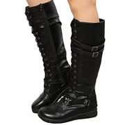 ticticlily Bottes Femmes Plat Talon Large Fermeture éclair Mollet Rétro Motard Bottes Bottes de Chevalier A Noir 43 EU