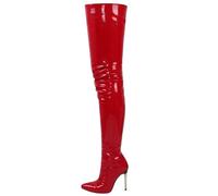 ticticlily Bottes Hautes Femmes Boots Longues Hiver Aiguille Pointu Bout Bottines Cuissardes Fermeture à Glissière Danse Party A Rouge 44 EU