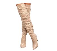 ticticlily Bottes Hautes pour Femmes Bottes Longues d'hiver Chaudes avec Talon Bloc Bottes Cuissardes Femme Cuir Bottines Talon Haut