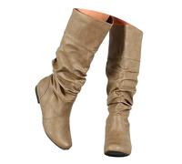 ticticlily Bottes Longue Femme Botte Hautes Hiver Plat Slip-on Longue Boots Confortable Bottes de Chevalier A Kaki 38 EU