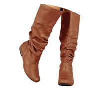 ticticlily Bottes Longue Femme Botte Hautes Hiver Plat Slip-on Longue Boots Confortable Bottes de Chevalier A Marron 35 EU