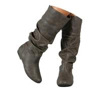 ticticlily Bottes Longue Femme Botte Hautes Hiver Plat Slip-on Longue Boots Confortable Bottes de Chevalier A Gris 41 EU