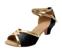 ticticlily Chaussures de Danse Latine Femme Salsa Souple Paillettes Bout Fermé Toe Party Chaussures Danse Tango de Salon B1 Noir 38 EU
