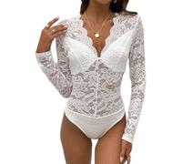 ticticlily Combinaison Femme Manches Longues/Courtes Col V/Rond Dos Nu Transparent Body Sexy Chic Élégant Combishort Collant Léotard Haut Top Streetwear Clubwear E Blanc S