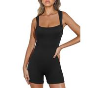 ticticlily Combishort Femme Ete Moulante Sport Fitness Jumpsuit Romper Playsuit Combinaison à sans Manche Col U Stretch Bodysuit One Piece Overall Tank Tops Shorts C Noir XS