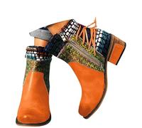 ticticlily Femme Bottines Automne Hiver Rétro Casual Bottines Bottes à Bout Rond à Talons Bas Bottes Basses Fashion Bottes d'équitation Orange 39 EU