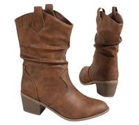 ticticlily Femme Western Cheville Bottes Mollets Larges Boho Bottines Talon Epais Botte Courte Bout Pointu Broderie Automne Boots Loisir Bottine de Cowboy Equitation B2 Marron 39 EU