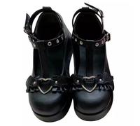 ticticlily Femmes Chunky Plate Forme Mary Jane Chaussures Rétro Boucle Sangle Bout Rond Appartements Gothique Japonais Doux Lolita Princesse Chaussures F Noir 42 EU