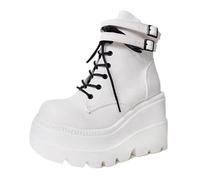 ticticlily Femmes Gothique Bottes Talons Hauts Compensés Punk Plateforme Zip Up Bottes De Combat Motos Bottes ImperméAble Confortable En Plein Air Chaussures D'Hiver A Blanc 41 EU