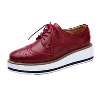 ticticlily Femmes Mode Chaussures à Lacets Bout Rond Talon Plat Outdoor Baskets Cuir Plateforme Rétro Creux Oxford Loisir Flâneur Chaussures B Rouge 40 EU