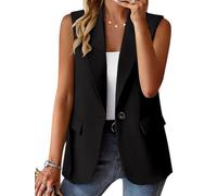 ticticlily Gilet sans Manche Femme Chic et Elegant Blazer Col à Revers Slim Fit Décontractée Veste avec Poches et Boutons Blazers de Travail Casual A Noir 3XL