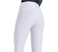 ticticlily Legging d'équitation Femme Pantalon d'équitation Culottes Taille Haute avec Passants de Ceinture et Poches Stretch Élastique Collants avec Poignée en Silicone à Siège Complet A Blanc M