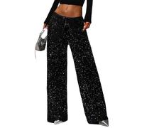 ticticlily Pantalon Femme à Sequins Large Taille Haute Élastique avec Cordon de Serrage Pantalons à Paillettes Chic et Élégant