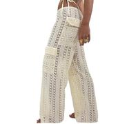 ticticlily Pantalon Femme Ete Crochet Taille Haute Élastique avec Cordon de Serrage Pantalons de Casual Plage Couverture Bikini Cover Up Pants A1 Abricot L
