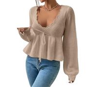 ticticlily Pull Femme à Manches Longues en Tricot Haut Tops Sexy Chic Elegant Tunique Léger Chemisier Blouse Printemps A Abricot S