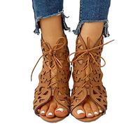 ticticlily Sandales Compensées Bout Ouvert Sandale Mode Femme Claquettes Chaussures d'Été Sandals à Talons Bas Décontractées Confortable A Marron 39 EU