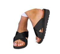 ticticlily Sandales Femme Été Bout Ouvert Rome Chaussures Vintage Pantoufles de Plage Vacances d'extérieur Slippers Tongs A Noir 41 EU